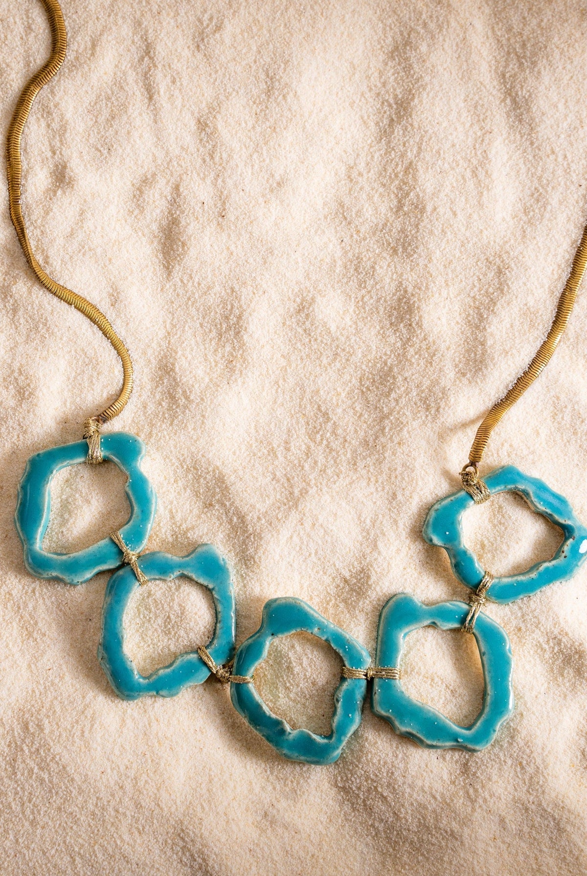 Turquoise Ceramic Ring-Link Necklace - CiceroniNeckpieceBoundless by Shilpi