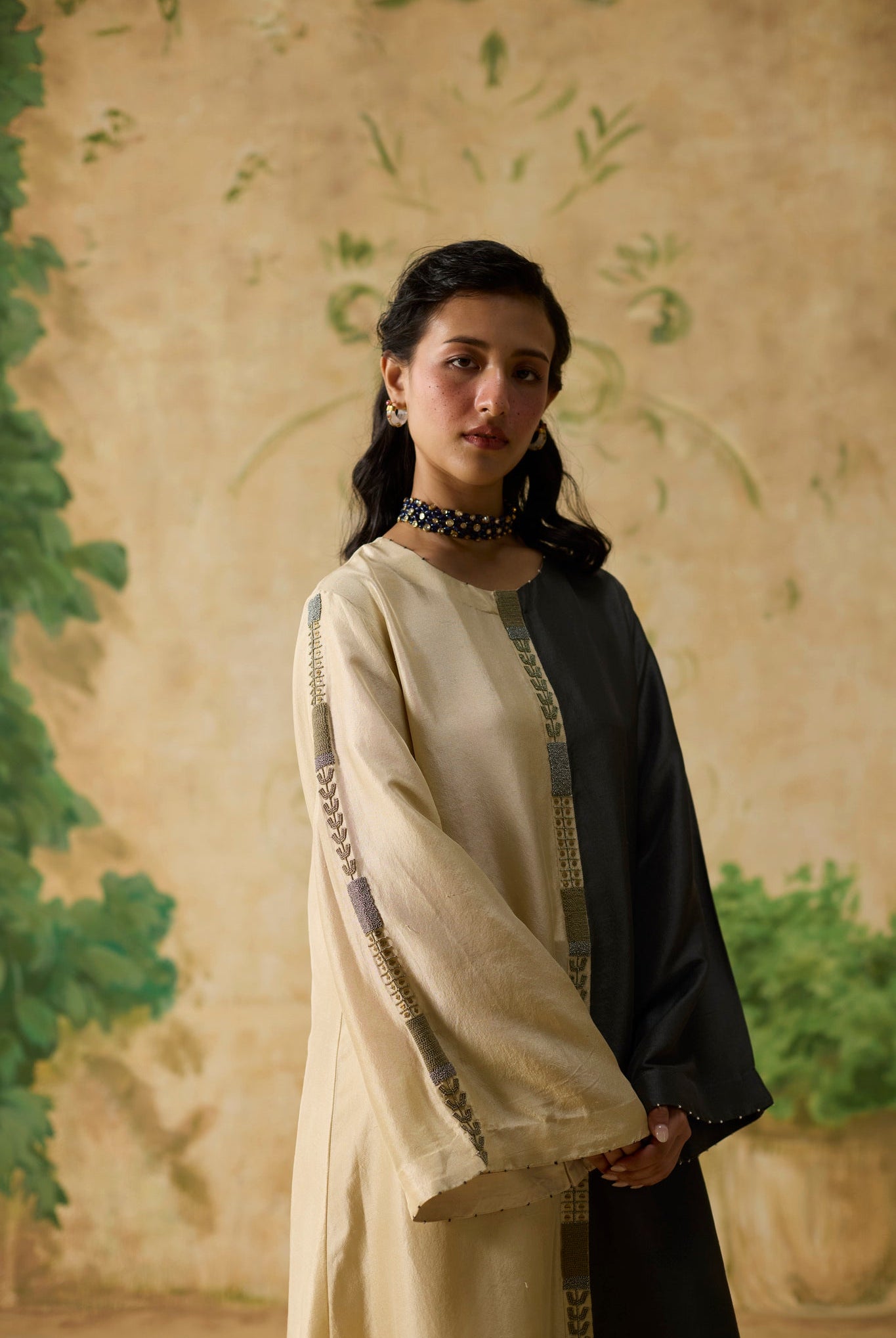 Twain Kurta Set - Charcoal Grey and Beige - CiceroniKurta Set, Festive WearKhyati Rughani