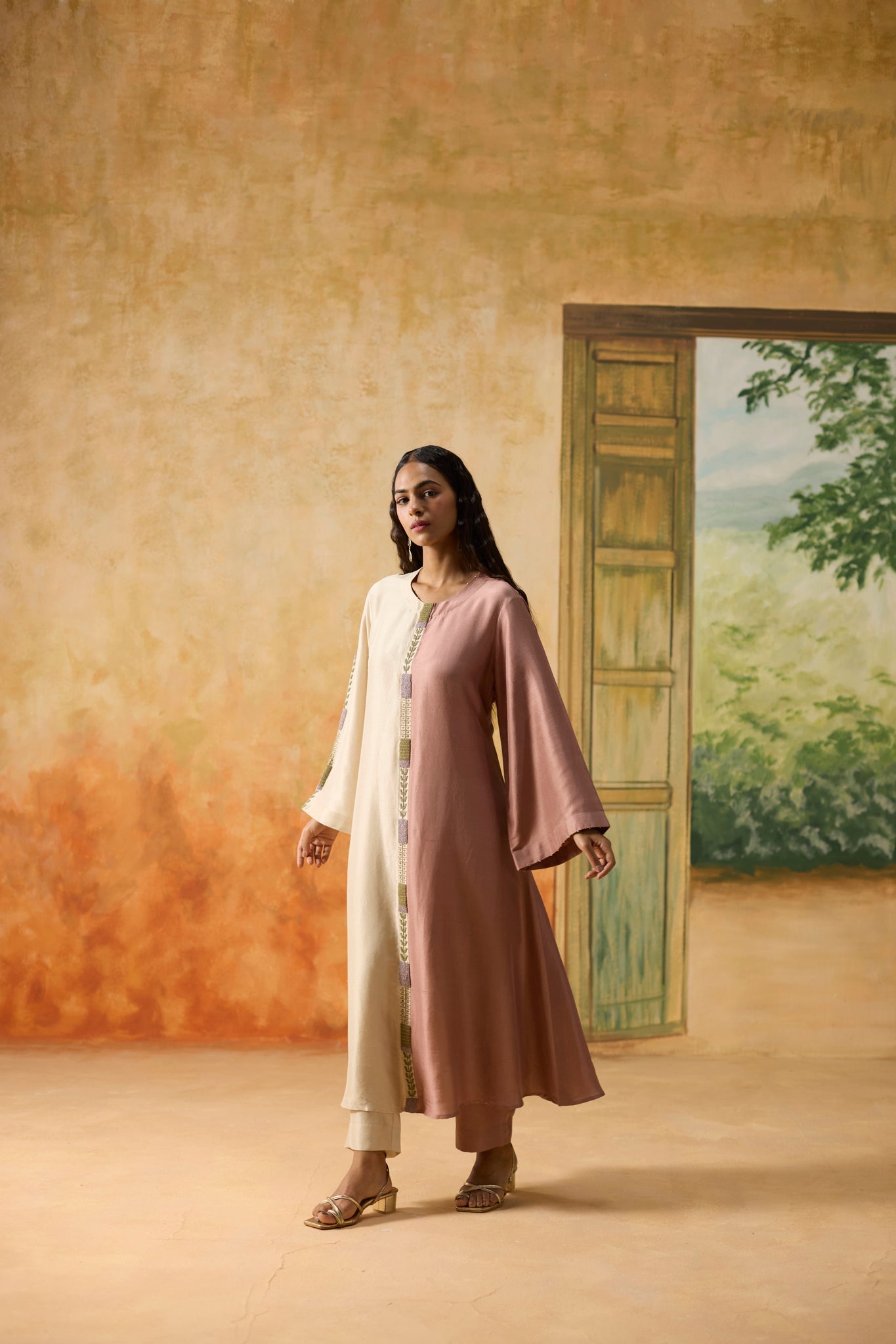 Twain Kurta Set - Pink and Beige - CiceroniKurta Set, Festive WearKhyati Rughani