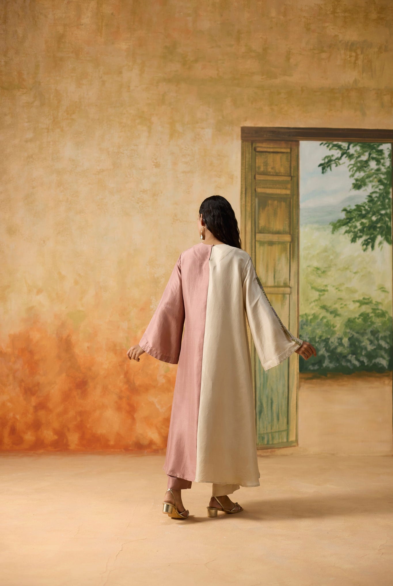 Twain Kurta Set - Pink and Beige - CiceroniKurta Set, Festive WearKhyati Rughani