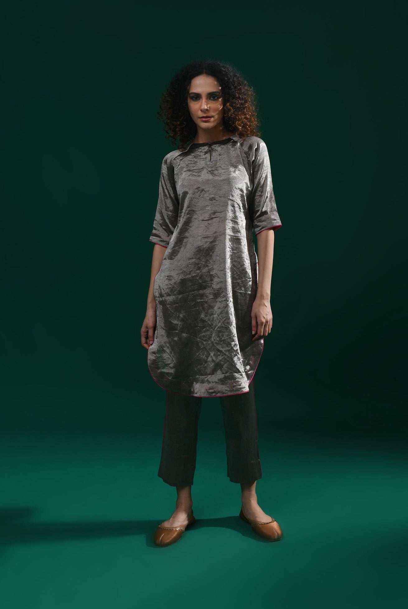 U - hem Tissue Co - Ord (Set of 2) - Metallic Silver - CiceroniKurta Set, Festive WearHiranya