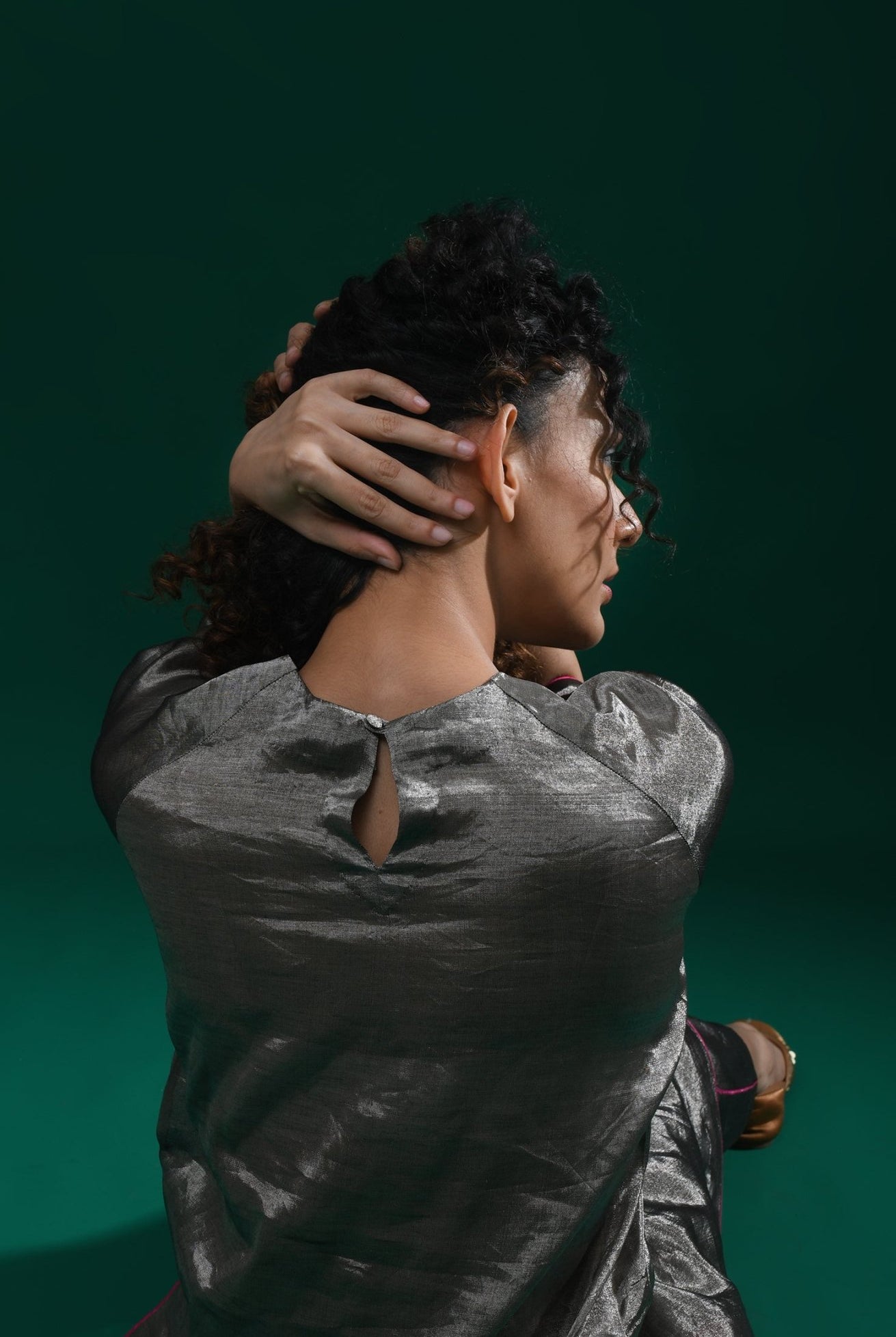 U - hem Tissue Co - Ord (Set of 2) - Metallic Silver - CiceroniKurta Set, Festive WearHiranya