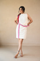 Uncut Dress with Shoulder Button - Natural White - CiceroniDressesRang by Rajvi