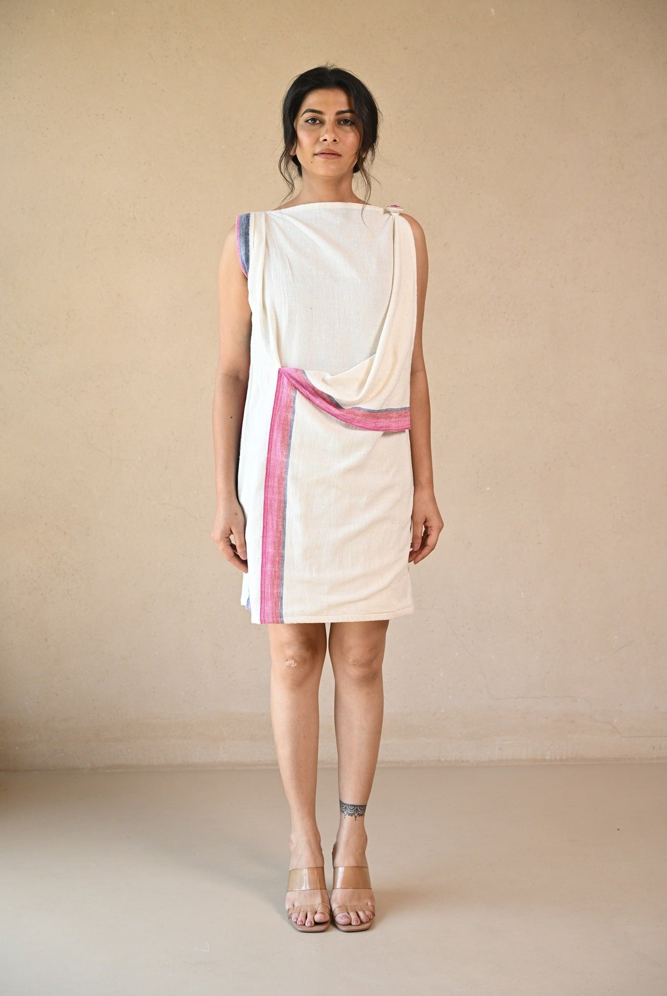 Uncut Dress with Shoulder Button - Natural White - CiceroniDressesRang by Rajvi