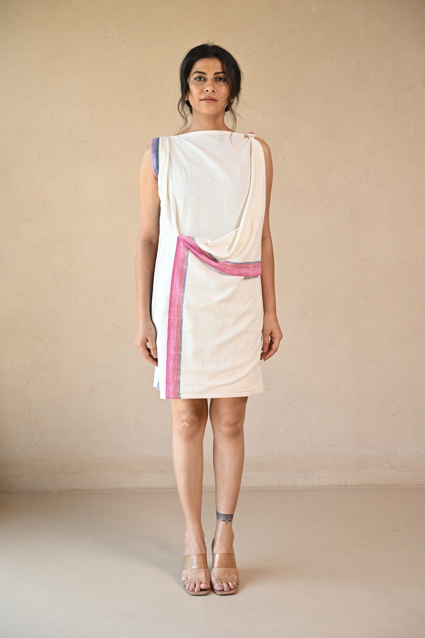 Uncut Dress with Shoulder Button - Natural White - CiceroniDressesRang by Rajvi