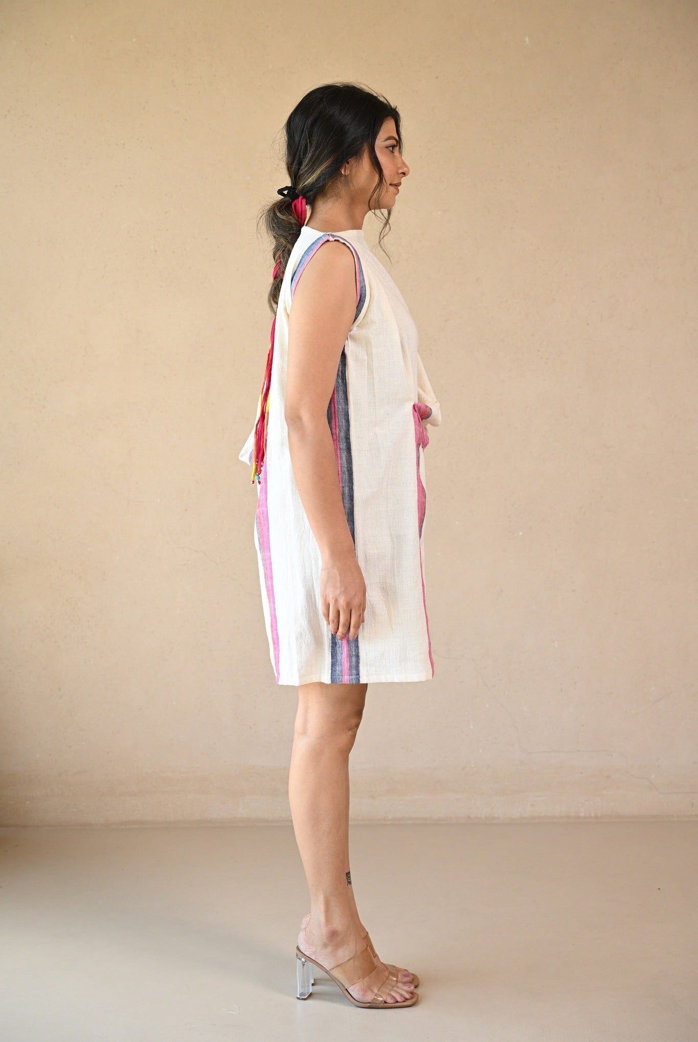 Uncut Dress with Shoulder Button - Natural White - CiceroniDressesRang by Rajvi