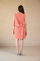 Uncut Dress with Shoulder Button - Peach Stripe - CiceroniDressesRang by Rajvi