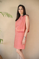 Uncut Dress with Shoulder Button - Peach Stripe - CiceroniDressesRang by Rajvi