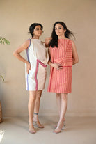 Uncut Dress with Shoulder Button - Peach Stripe - CiceroniDressesRang by Rajvi