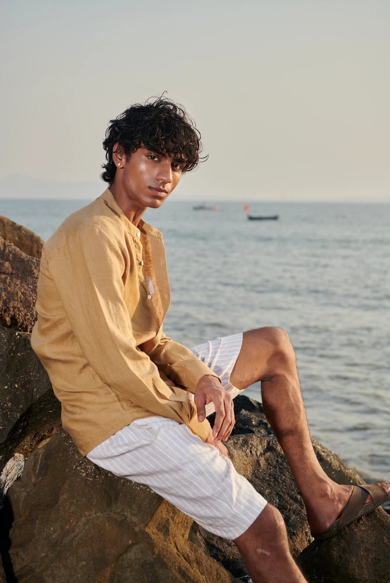 Undyed Boldstripe Linen Men's Golf Shorts - CiceroniShortsSaphed