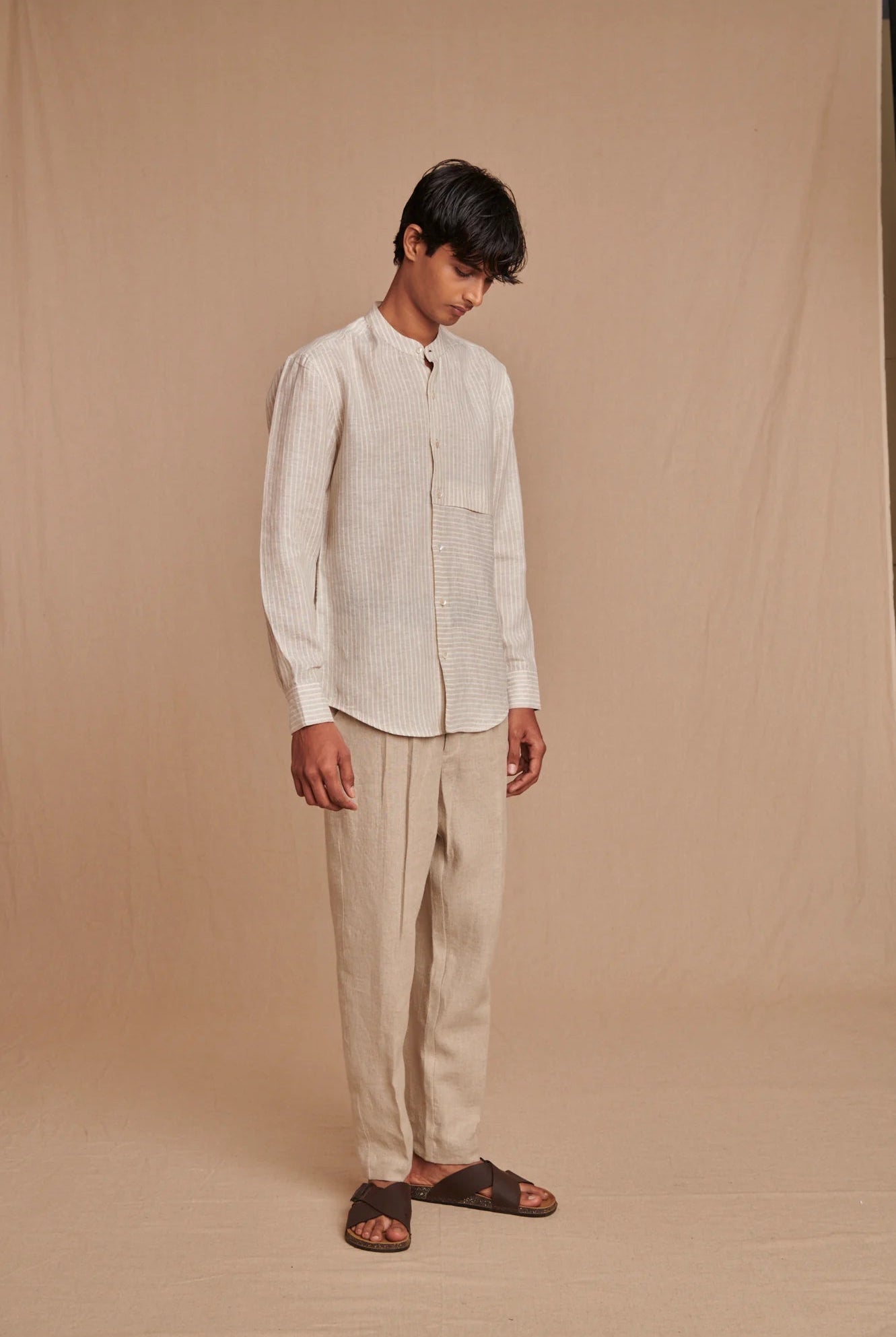 Undyed Linen Men's Pleated Tappered Pants - CiceroniPantsSaphed