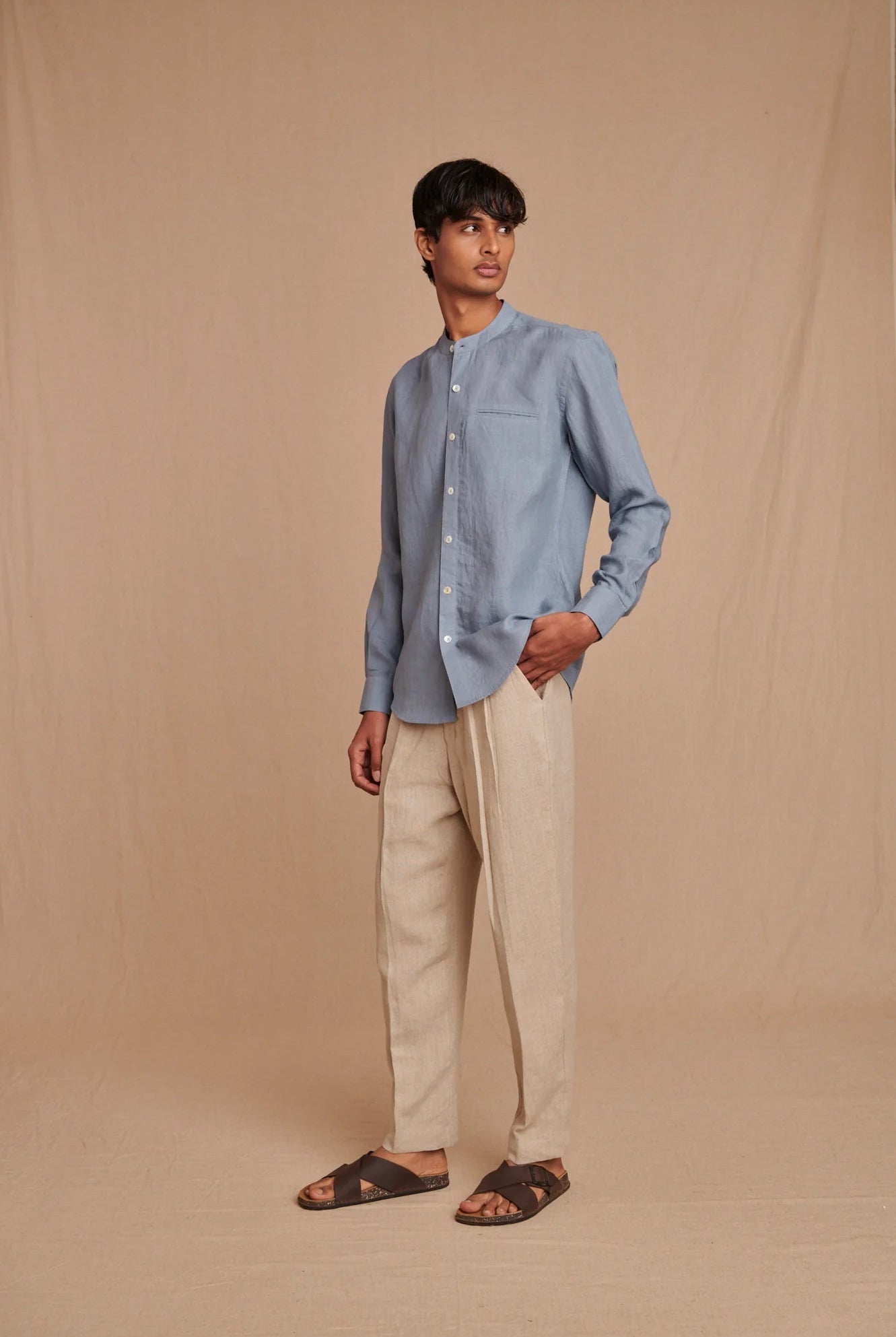 Undyed Linen Men's Pleated Tappered Pants - CiceroniPantsSaphed