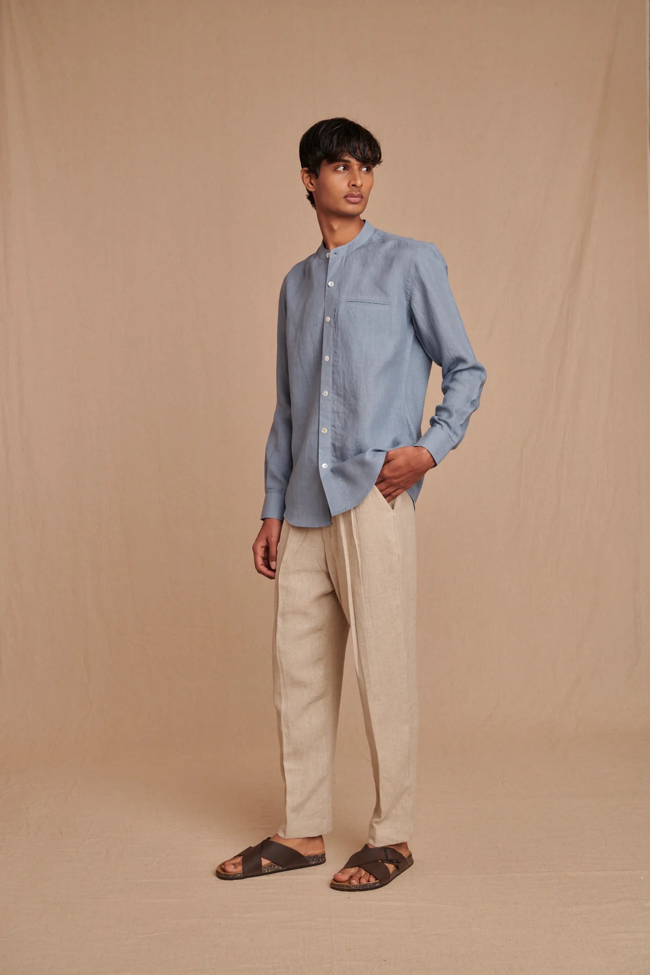 Undyed Linen Men's Pleated Tappered Pants - CiceroniPantsSaphed