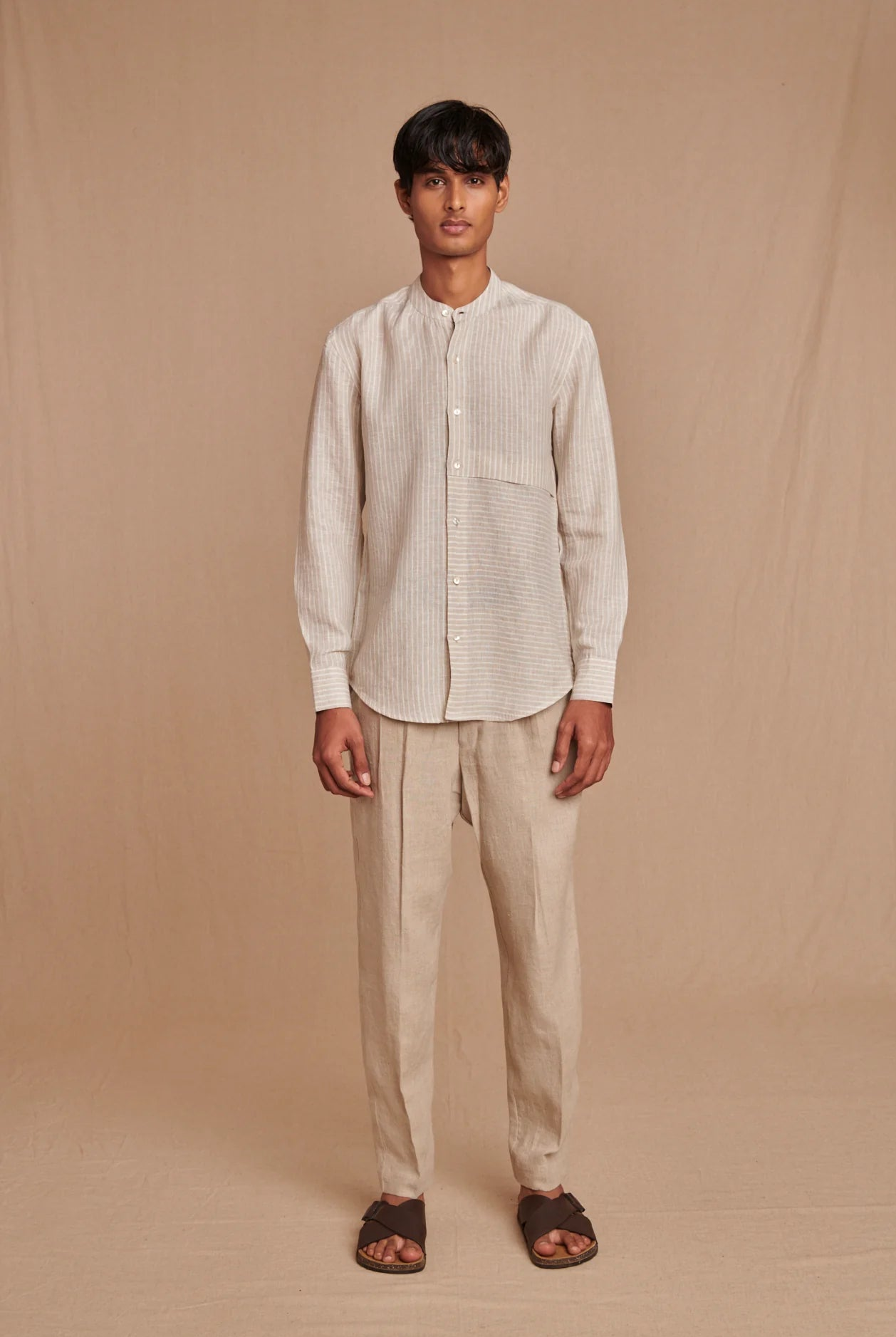 Undyed Linen Men's Pleated Tappered Pants - CiceroniPantsSaphed