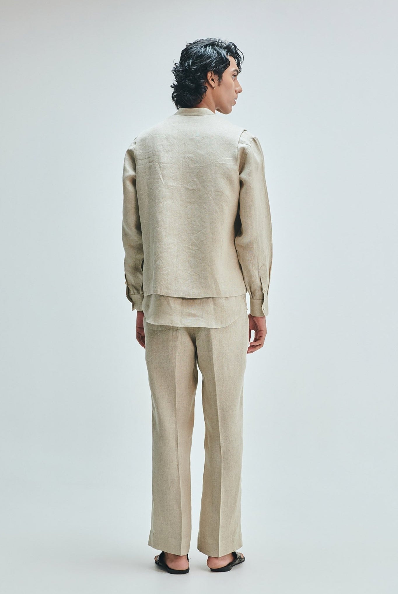 Undyed Linen Men's Straight Pleated Pants - CiceroniPantsSaphed