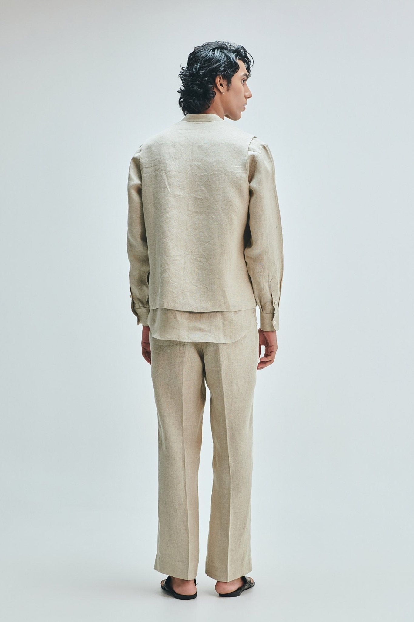 Undyed Linen Men's Straight Pleated Pants - CiceroniPantsSaphed