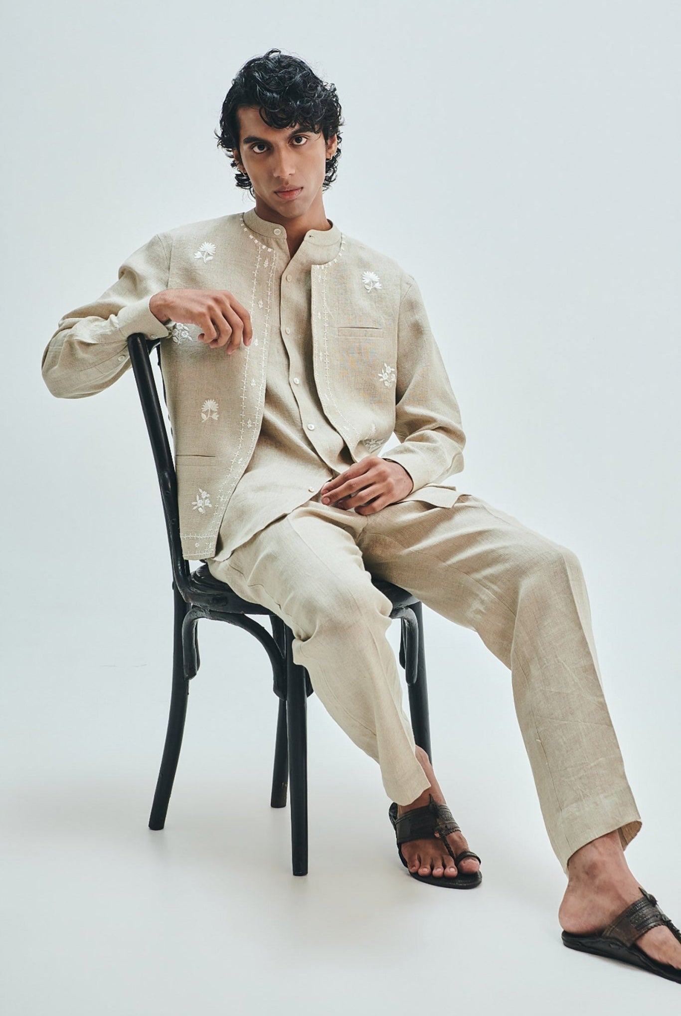 Undyed Linen Men's Straight Pleated Pants - CiceroniPantsSaphed