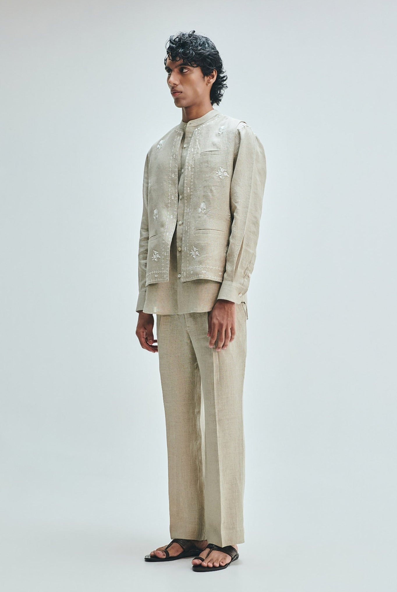 Undyed Linen Men's Straight Pleated Pants - CiceroniPantsSaphed