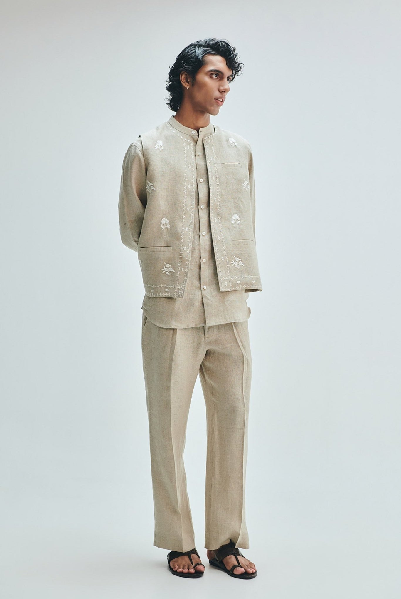 Undyed Linen Men's Straight Pleated Pants - CiceroniPantsSaphed