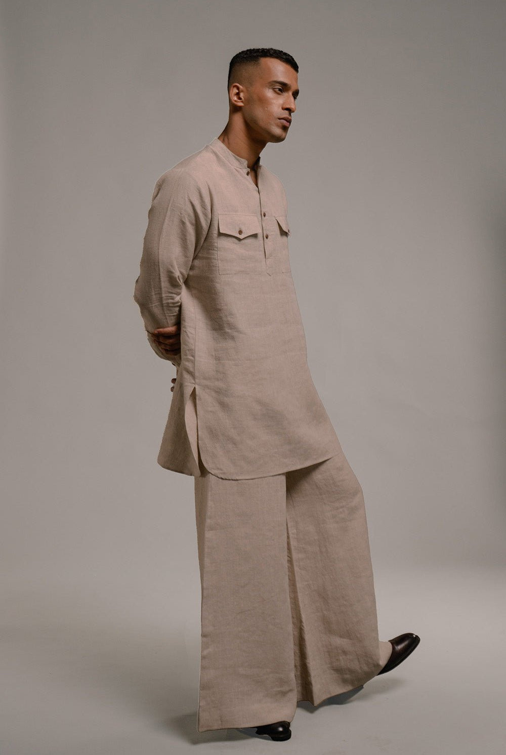 Undyed Linen Saif Kurta Set - CiceroniCo - ord SetSaphed