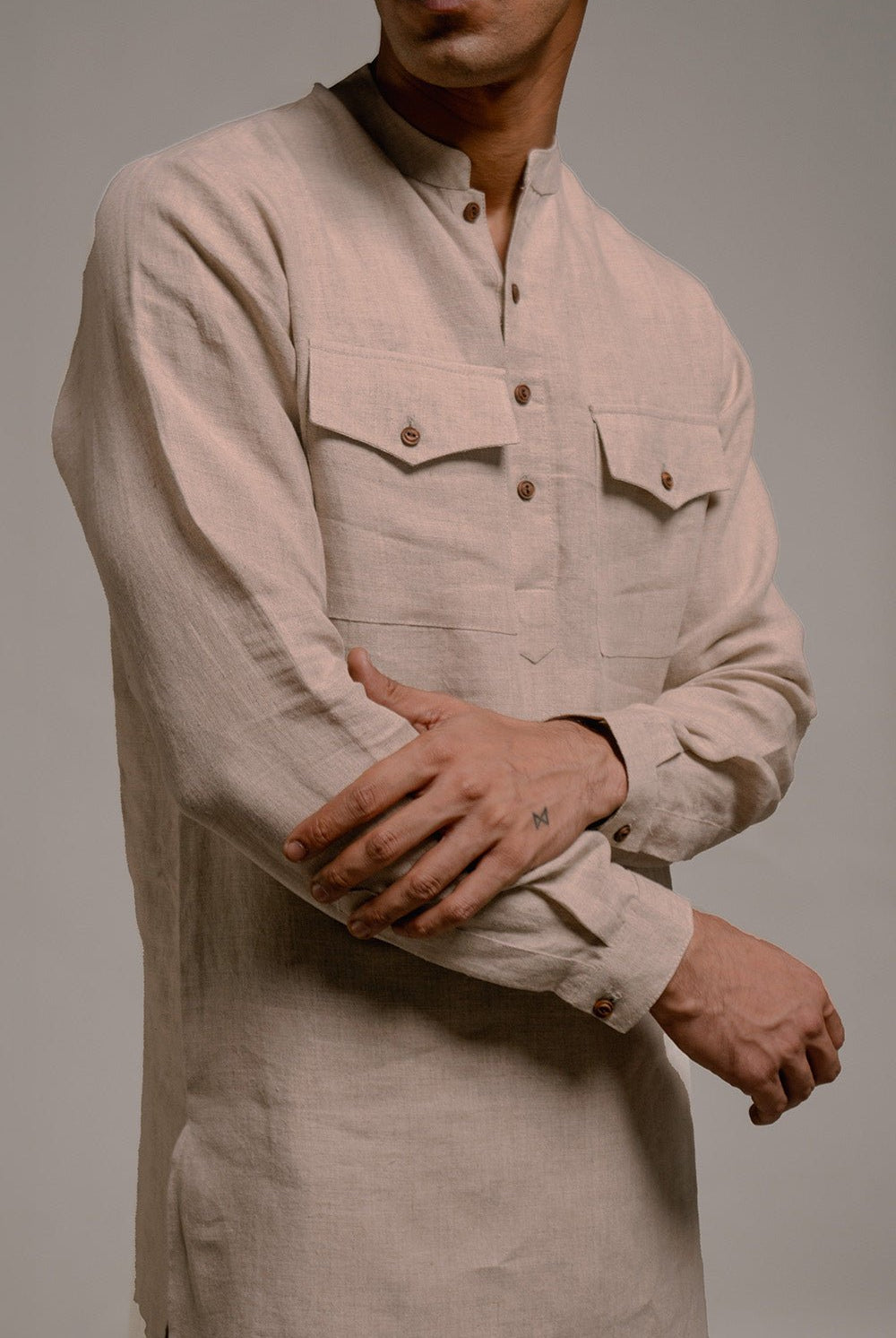 Undyed Linen Saif Kurta Set - CiceroniCo - ord SetSaphed