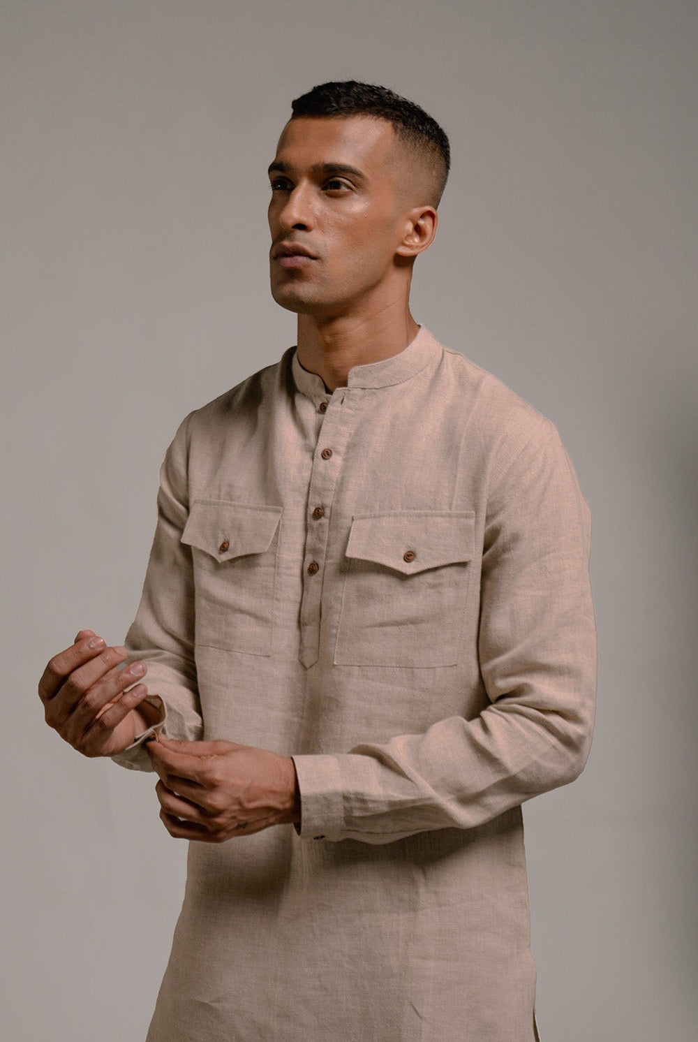 Undyed Linen Saif Kurta Set - CiceroniCo - ord SetSaphed