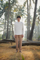 Undyed Pinstripe Linen Men's Shirt Kurta - CiceroniShirtSaphed