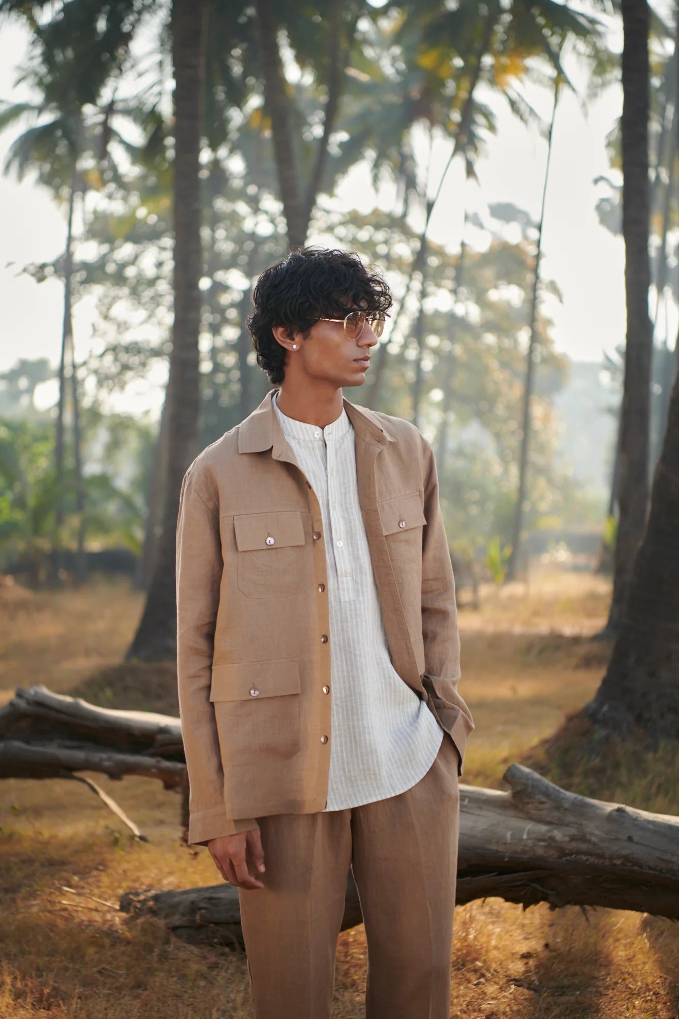 Undyed Pinstripe Linen Men's Shirt Kurta - CiceroniShirtSaphed