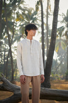 Undyed Pinstripe Linen Men's Shirt Kurta - CiceroniShirtSaphed