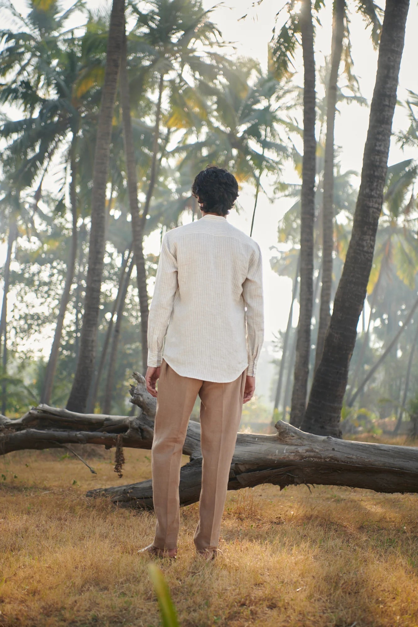 Undyed Pinstripe Linen Men's Shirt Kurta - CiceroniShirtSaphed