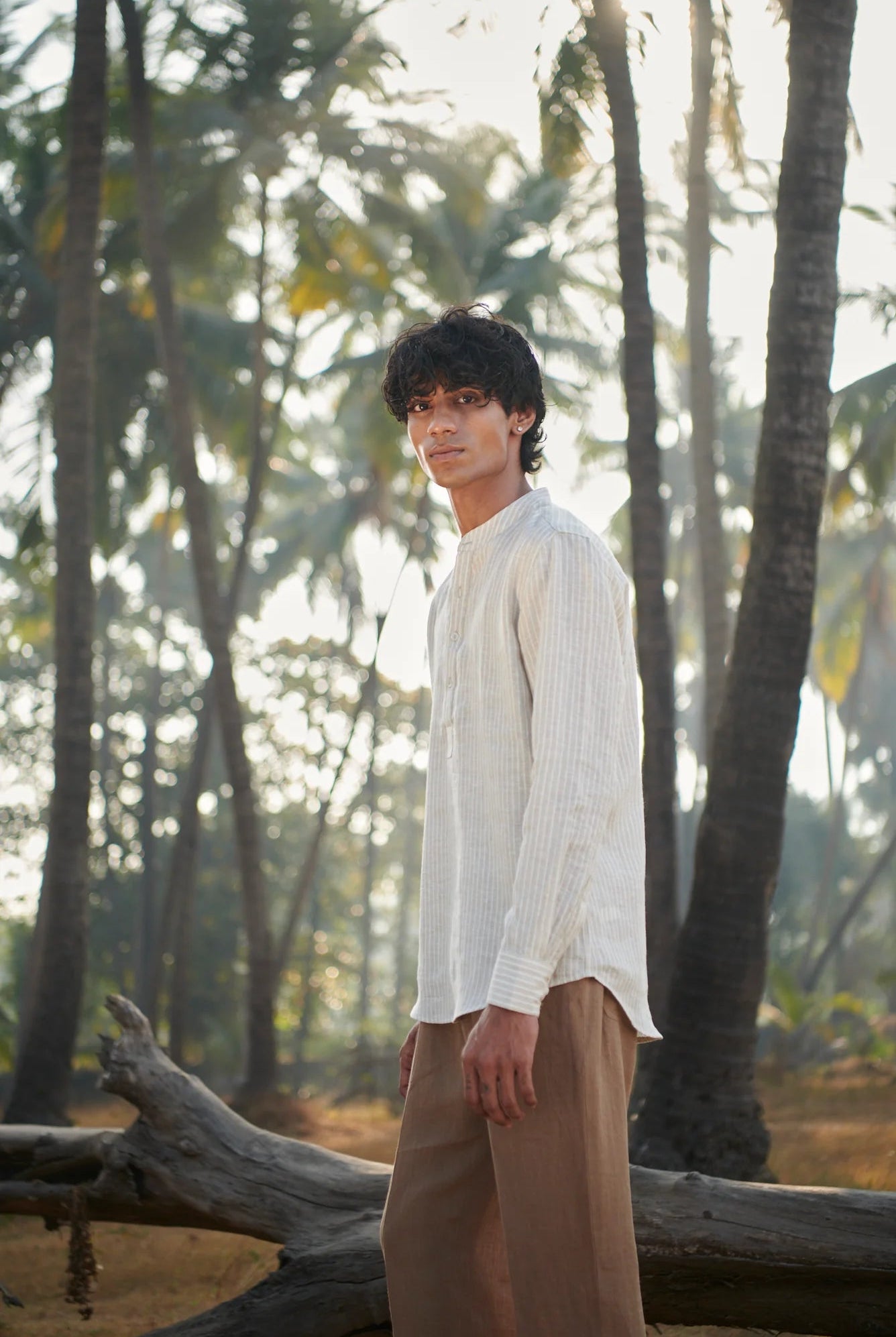 Undyed Pinstripe Linen Men's Shirt Kurta - CiceroniShirtSaphed