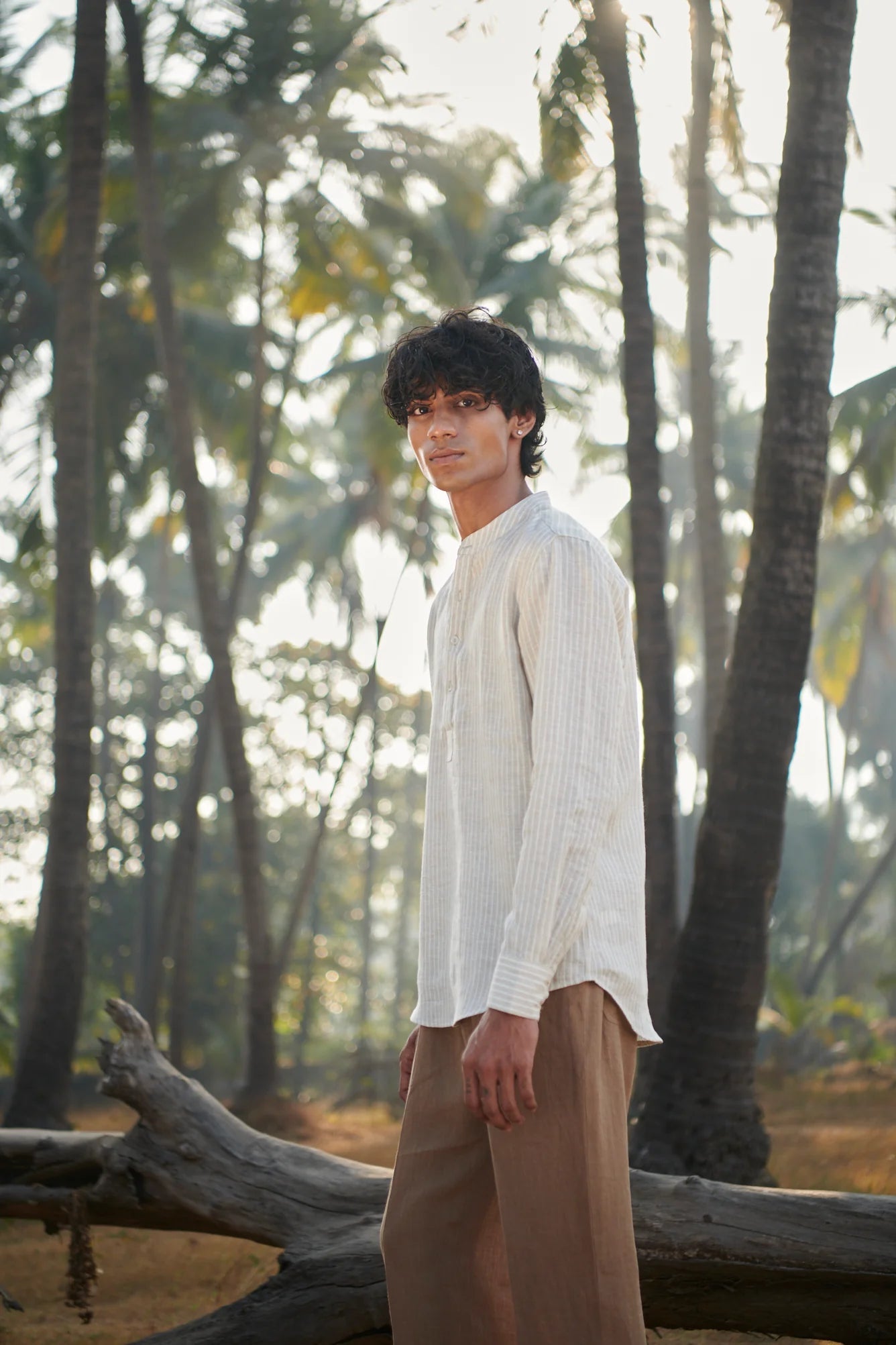 Undyed Pinstripe Linen Men's Shirt Kurta - CiceroniShirtSaphed