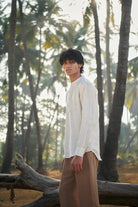 Undyed Pinstripe Linen Men's Shirt Kurta - CiceroniShirtSaphed