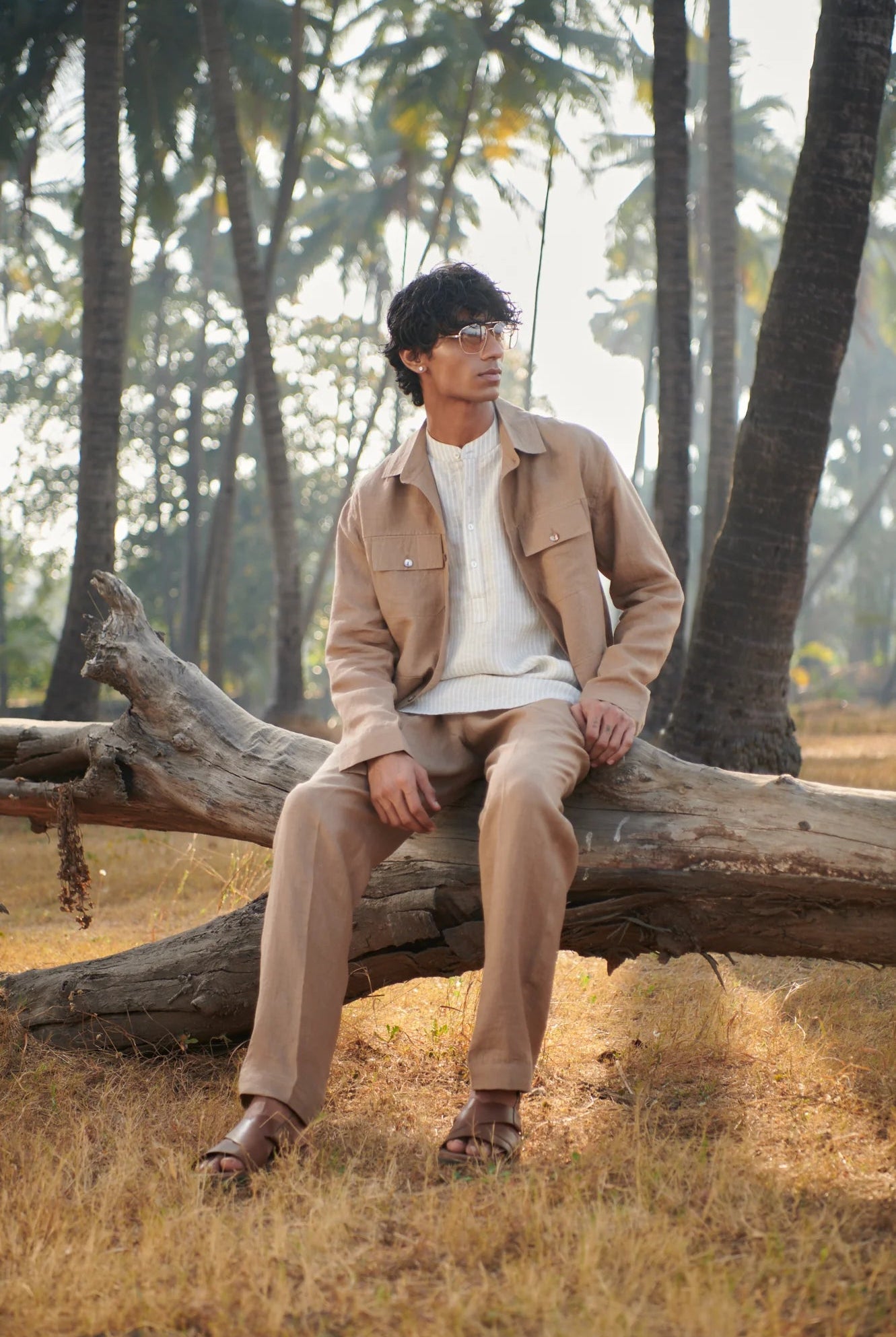 Undyed Pinstripe Linen Men's Shirt Kurta - CiceroniShirtSaphed