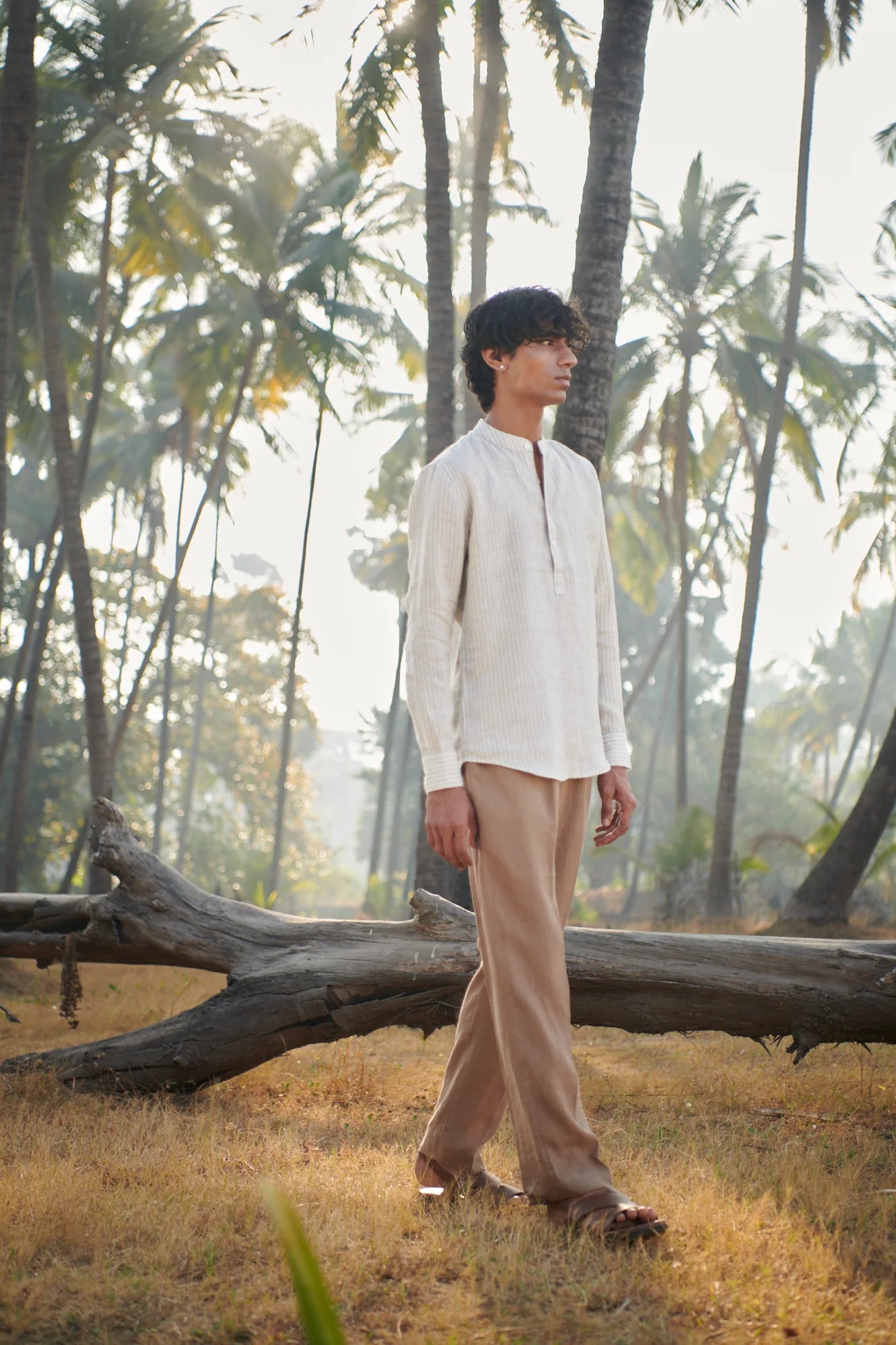 Undyed Pinstripe Linen Men's Shirt Kurta - CiceroniShirtSaphed