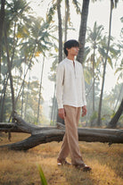 Undyed Pinstripe Linen Men's Shirt Kurta - CiceroniShirtSaphed