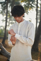 Undyed Pinstripe Linen Men's Shirt Kurta - CiceroniShirtSaphed