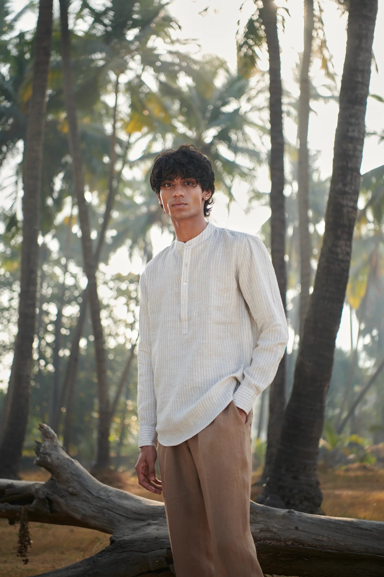 Undyed Pinstripe Linen Men's Shirt Kurta - CiceroniShirtSaphed