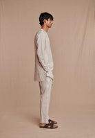 Undyed Pinstripe Linen Side Open Kurta Set - CiceroniKurta Set, Everyday WearSaphed