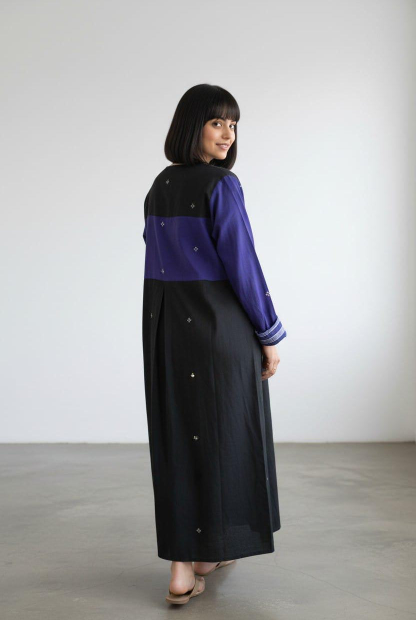 Unisex Patch Long Shirt – Hibiscus Lotus Midnight Blue Jamdani - CiceroniDressesBhomra