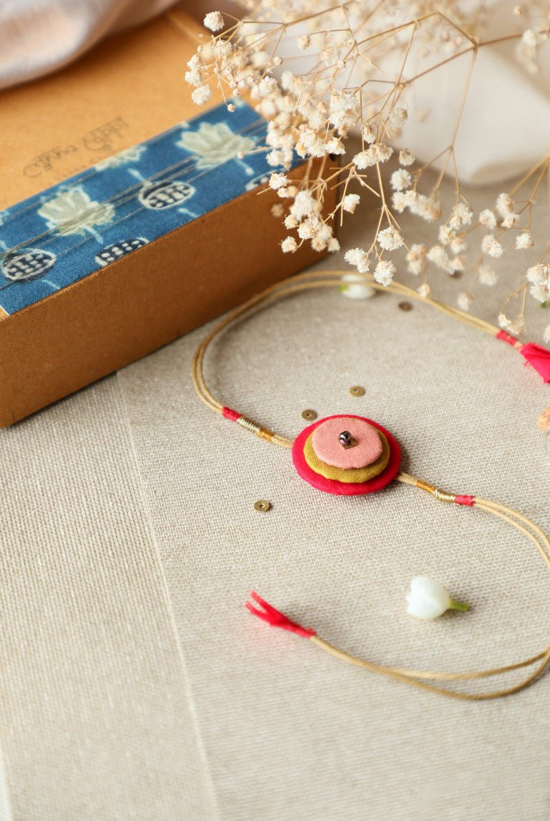 Upcycled Artisanal Circular Rakhi - Pink, Mustard & Dark Pink - CiceroniRakhiLukka Chuppi