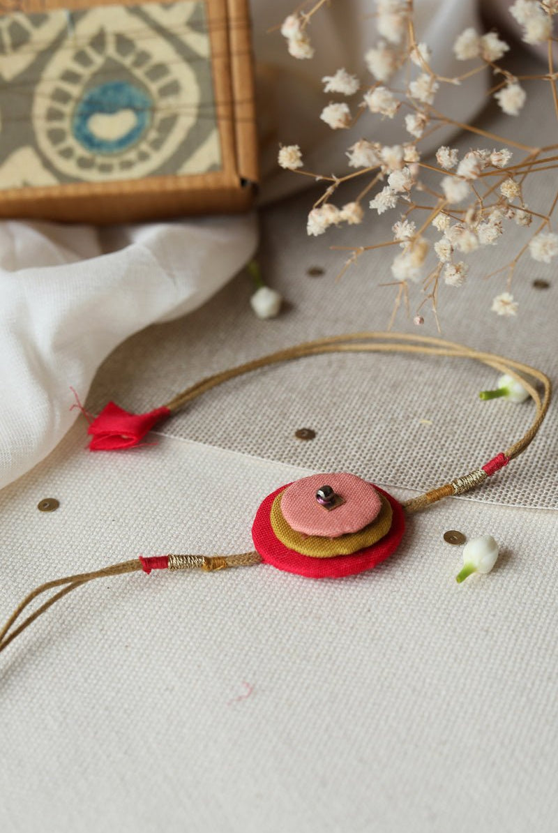Upcycled Artisanal Circular Rakhi - Pink, Mustard & Dark Pink - CiceroniRakhiLukka Chuppi