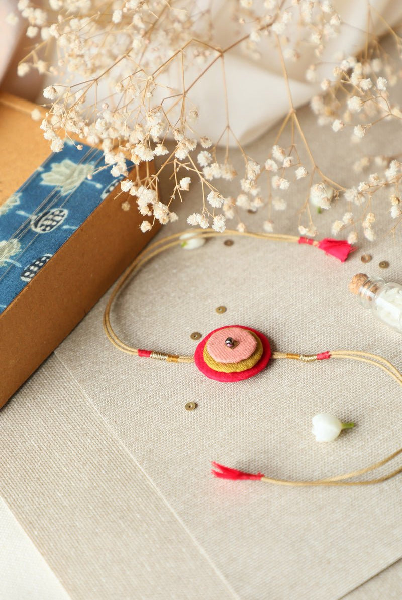 Upcycled Artisanal Circular Rakhi - Pink, Mustard & Dark Pink - CiceroniRakhiLukka Chuppi
