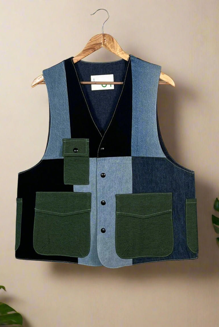 Upcycled Denim Gilet Jacket | G160 - CiceroniJacketsUn Denim