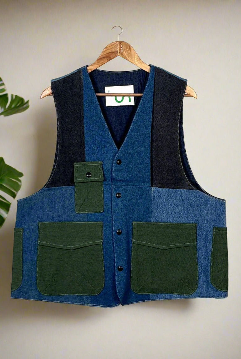 Upcycled Denim Gilet Jacket | G162 - CiceroniJacketsUn Denim