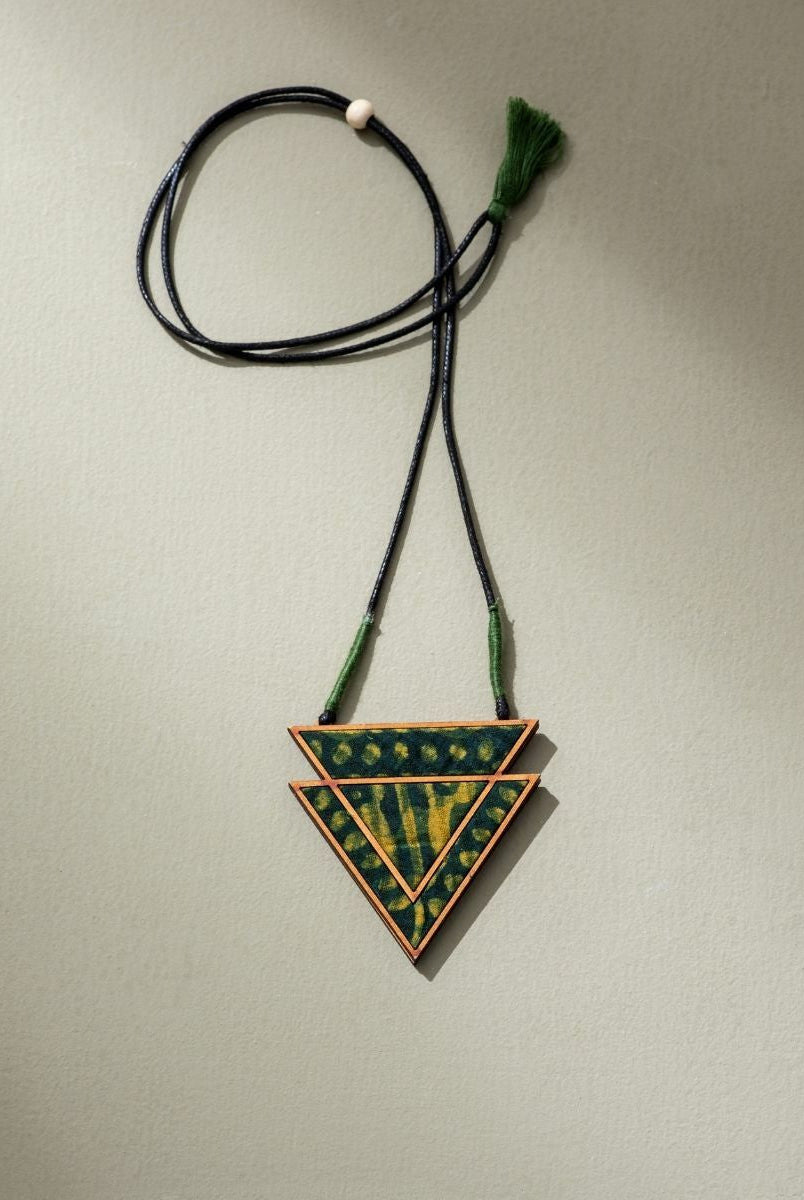 Upcycled Fabric and Repurposed Wood Triangular Necklace - CiceroniNecklaceWhe by Abira