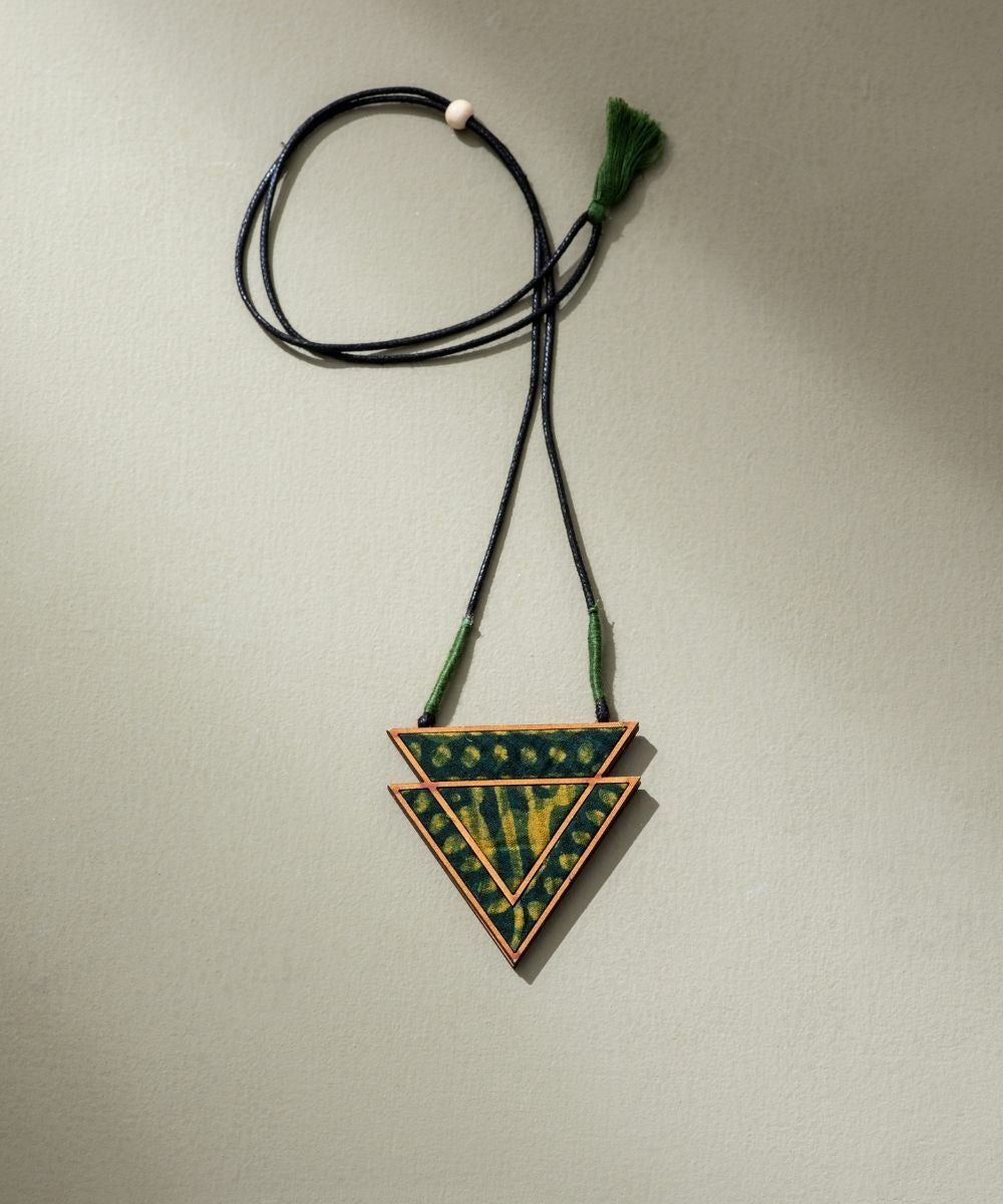 Upcycled Fabric and Repurposed Wood Triangular Necklace - CiceroniNecklaceWhe by Abira