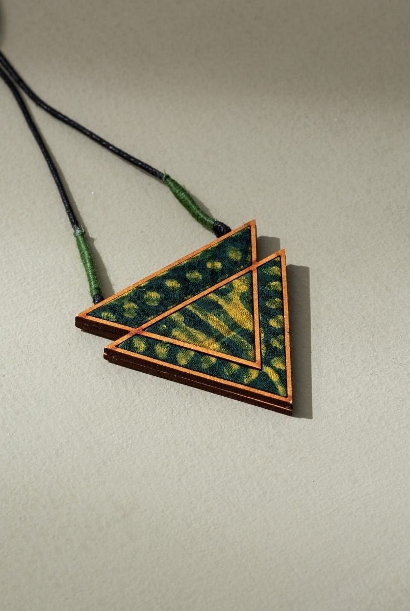 Upcycled Fabric and Repurposed Wood Triangular Necklace - CiceroniNecklaceWhe by Abira