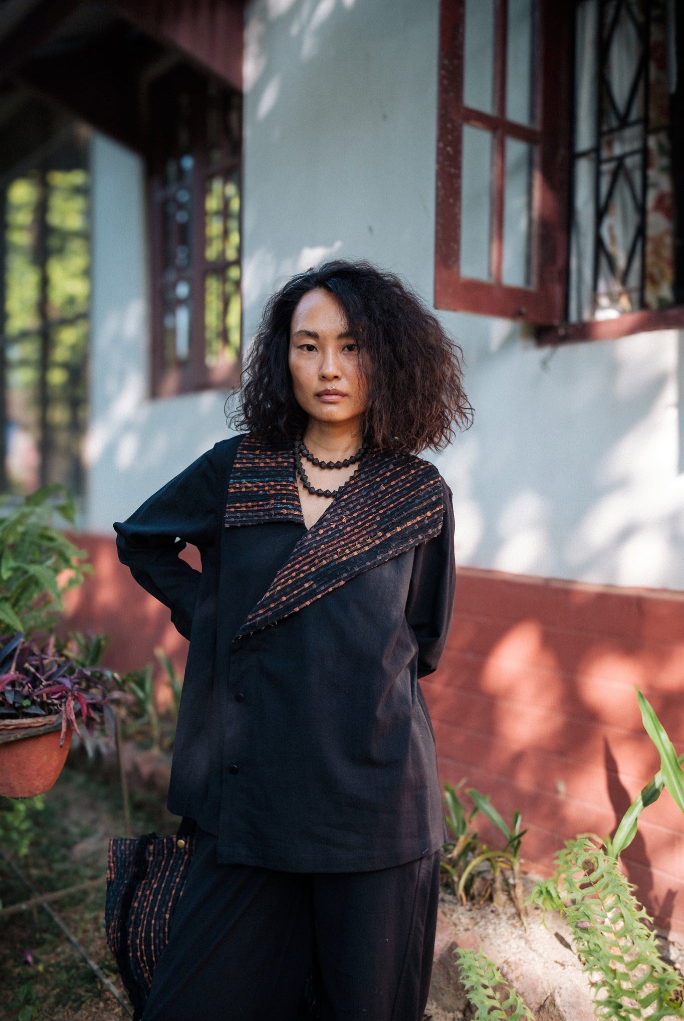 Upcycled Handwoven Arrow Collar Shirt - Green - CiceroniWomen ShirtsThe Terra Tribe