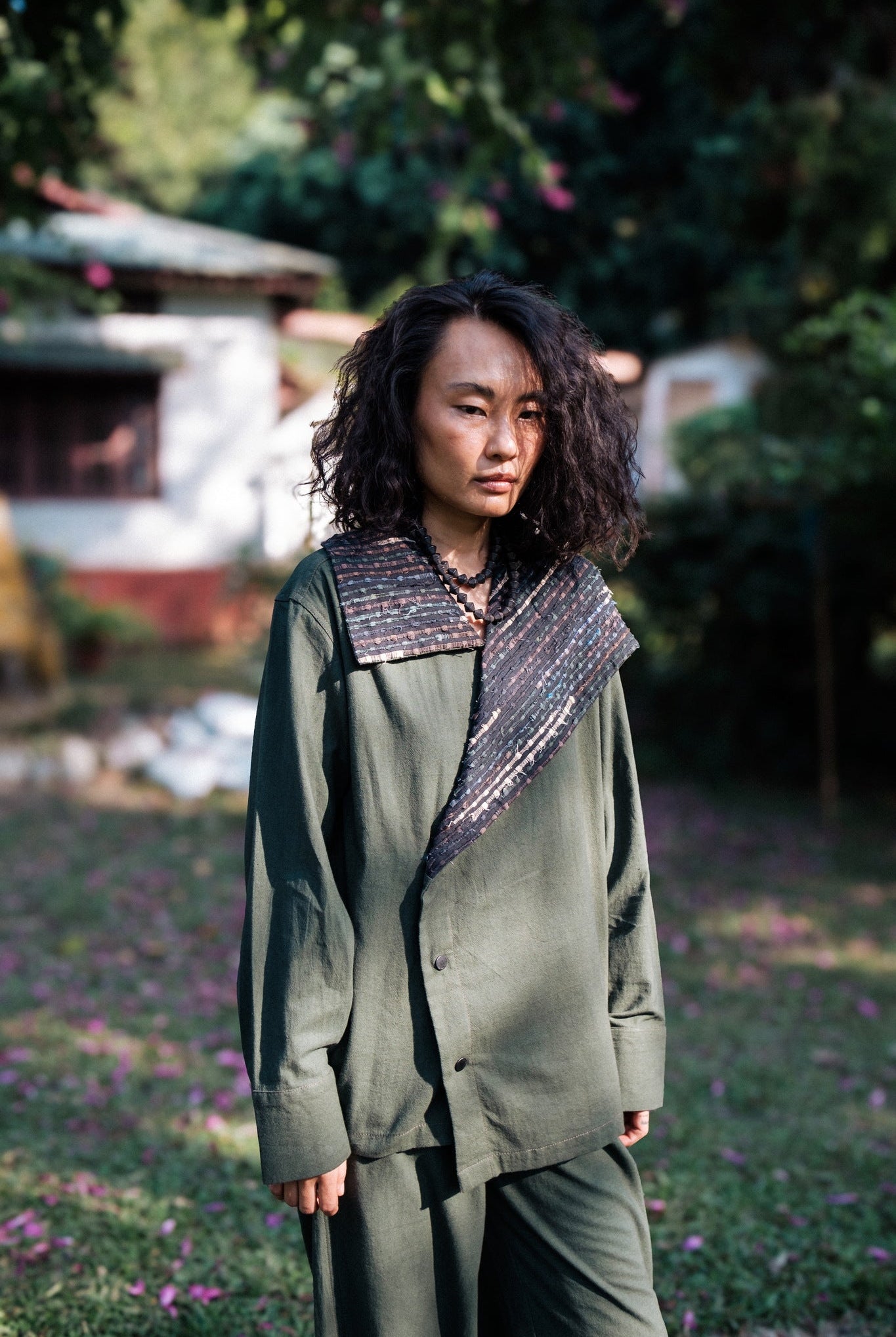Upcycled Handwoven Arrow Collar Shirt - Green - CiceroniWomen ShirtsThe Terra Tribe